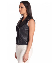 Load image into Gallery viewer, Women&#39;s Authentic Black Biker Leather Vest
