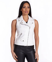 Load image into Gallery viewer, Women&#39;s Bright White Biker Leather Vest
