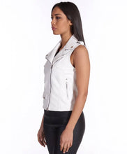 Load image into Gallery viewer, Women&#39;s Bright White Biker Leather Vest
