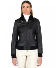Load image into Gallery viewer, Women&#39;s Slimfit Green Leather Bomber Jacket
