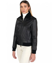Load image into Gallery viewer, Women&#39;s Slimfit Green Leather Bomber Jacket
