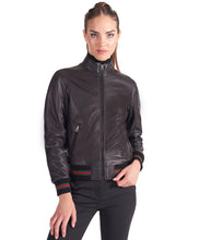 Load image into Gallery viewer, Womens Smooth Black Bomber Leather Jacket
