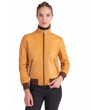 Load image into Gallery viewer, Womens Iconic Yellow Bomber Leather Jacket
