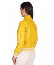 Load image into Gallery viewer, Women Bright Yellow Bomber Leather Jacket
