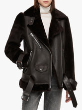 Load image into Gallery viewer, Womens Belted Shearling Long Jacket
