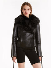 Load image into Gallery viewer, Black Womens Shearling Leather Jacket
