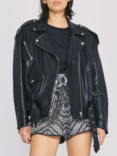 Load image into Gallery viewer, Womens Black Balted Leather Jacket
