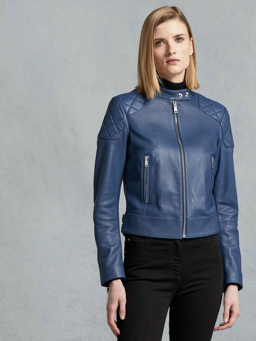 Womens New Royal Blue Real Leather Jacket