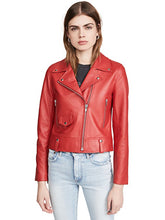 Load image into Gallery viewer, Womens Red Biker Leather Jacket

