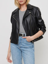 Load image into Gallery viewer, Womens Zipper biker Leather Moto Jacket
