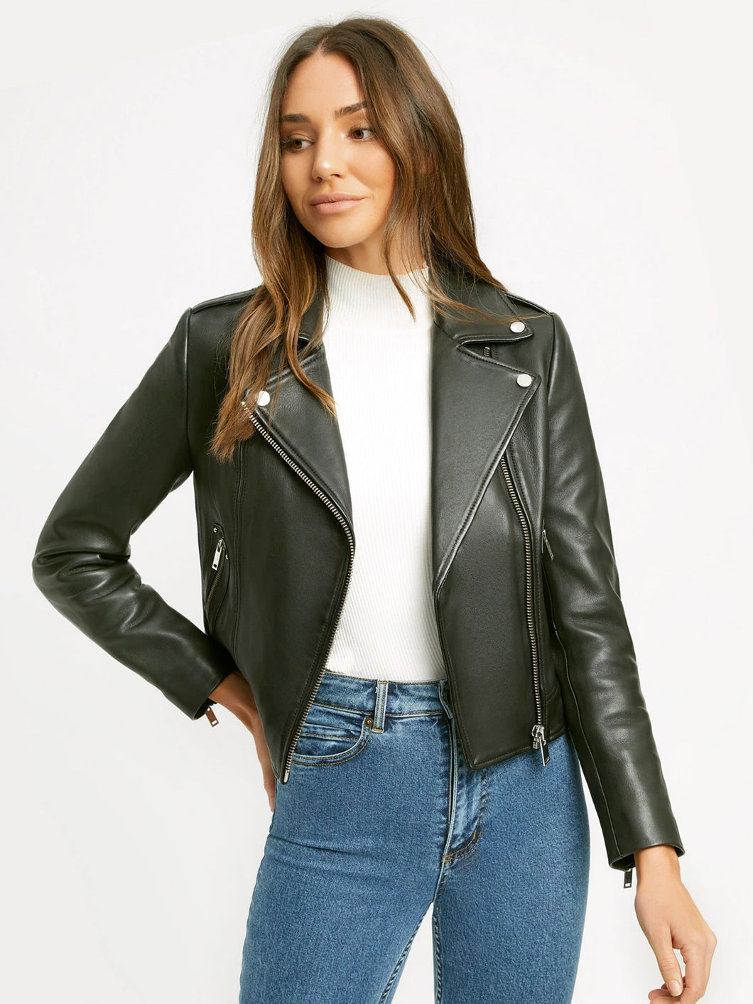 Womens Stylish Real Leather Biker Jacket