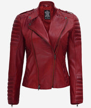 Load image into Gallery viewer, Red Asymmetrical Padded Leather Jacket
