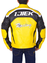 Load image into Gallery viewer, Black &amp; Yellow Biker Real Leather Jacket – Boneshia
