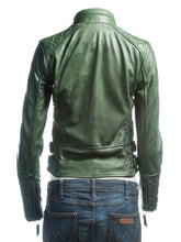Load image into Gallery viewer, Womens Zipper Hunter Green Leather Jacket
