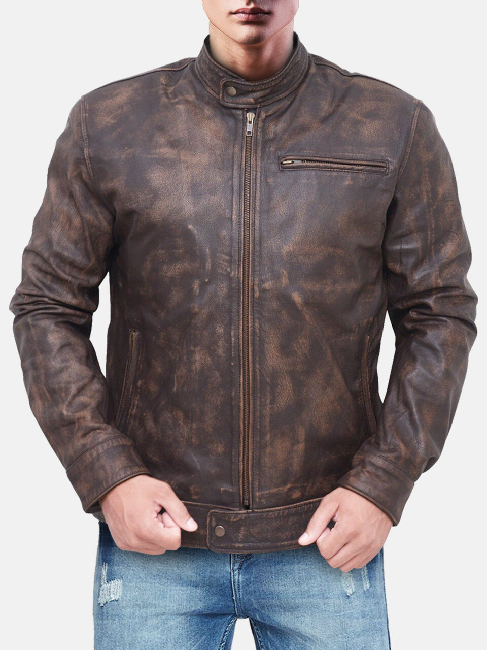 Men's Faded Brown Distressed Leather Jacket