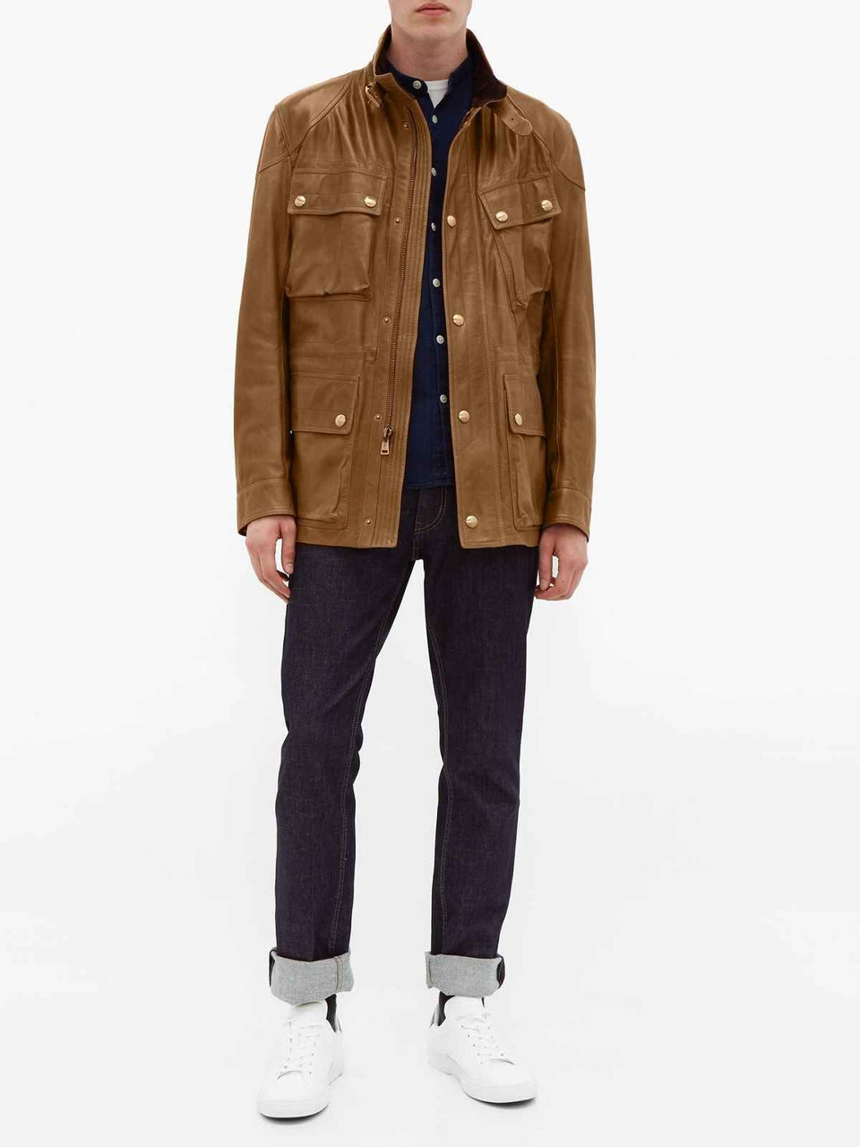 Men Utility Leather Brown Jacket